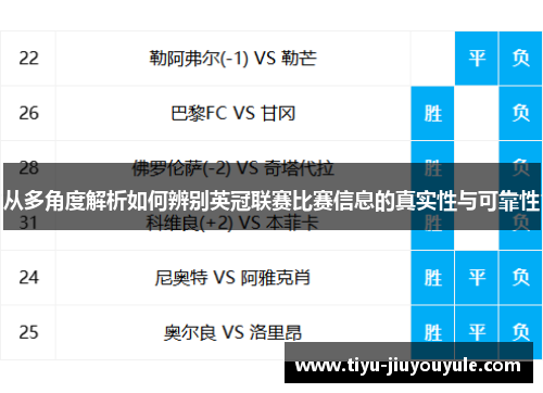 从多角度解析如何辨别英冠联赛比赛信息的真实性与可靠性 从多角度解析如何辨别英冠联赛比赛信息的真实性与可靠性